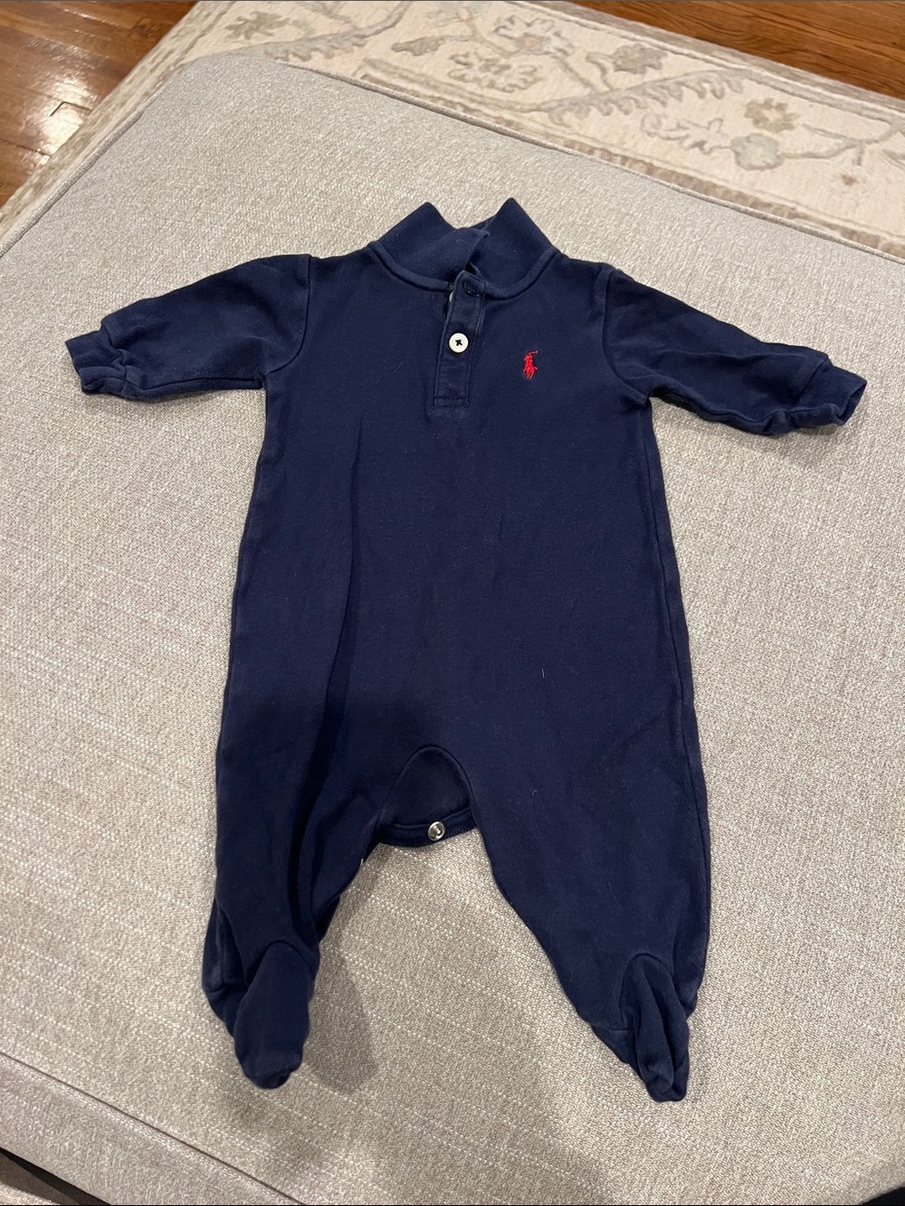 Ralph Lauren Navy One-Piece Footed Polo with Red Pony